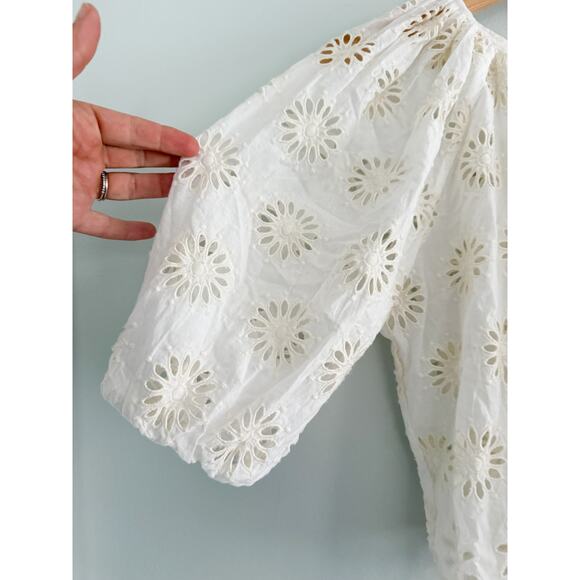 Madewell | NWT Embroidered Shirred Puff-Sleeve Top in Floral Eyelet | Sz XXS - Picture 3 of 10